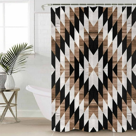 Abstract Aztec Bathroom Curtain 78 Inch Shower Curtain with Hooks, Brown Geometric Farmhouse Southwestern Waterproof Polyester Bath Curtain Washable Bathtub Curtain 36''x 78''