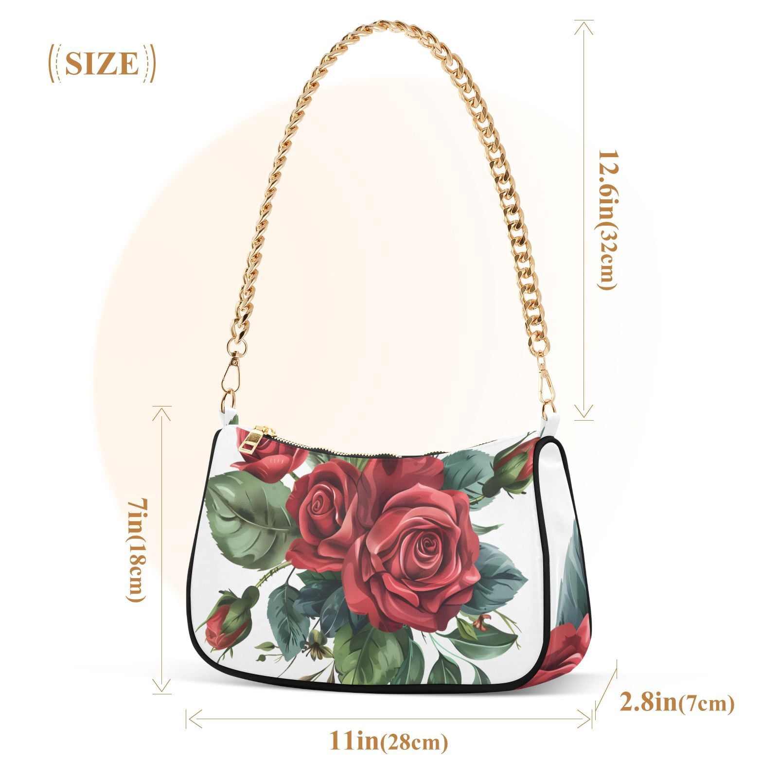 Red Roses Green Leaves FlowersWomen Small Shoulder Bag Crossbody Tote Hobo Bags Purse Clutch Handbags with Chain Strap for Women