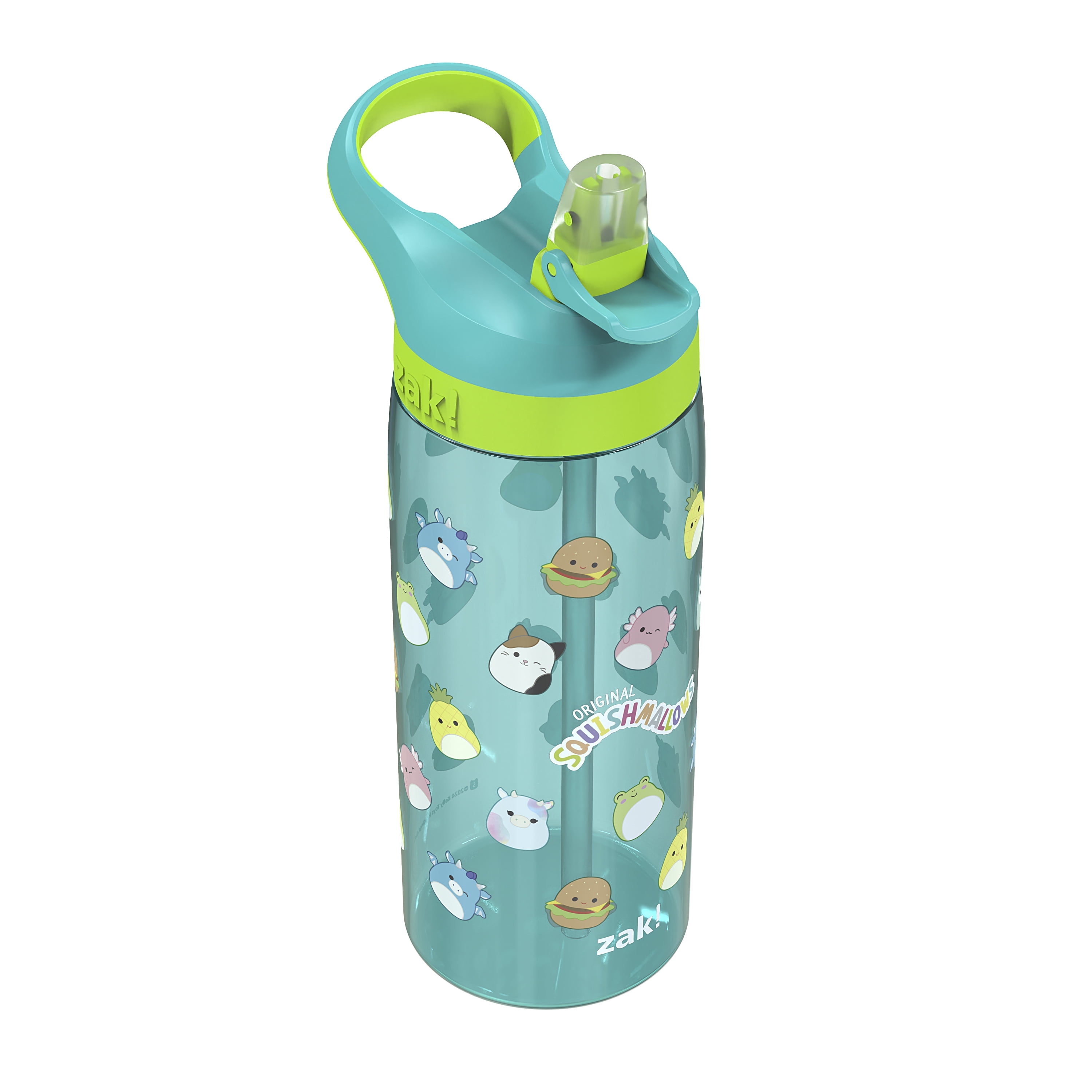 Zak Designs 25oz Squishmallows Kids Straw Water Bottle, Durable Plastic Park Bottle with Easy-Open Locking Spout Cover for Travel, Built-In Carry Handle, Teal