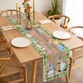 thumbnail image 3 of Table Runner 70 Inches Long for Kitchen Dining, Happy Easter Dresser Scarf Farmhouse, Dining Table Decorations for Wedding/Parties, Gnomes Rabbit Flowers Green Check Wooden 13 x 70 In, 3 of 8