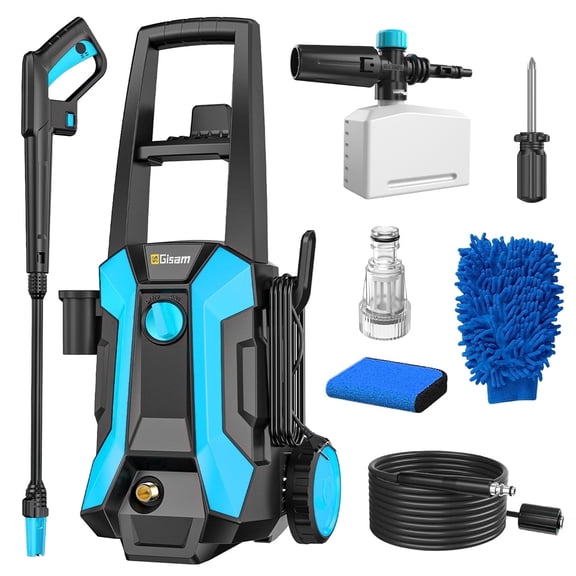 Gisam Electric High Pressure Washer, 3500 PSI 2.4 GPM, with  Foam Can 26 FT hose & 16.4 FT power cord,  for Cars/ Fences/ Driveways/ Patios / Home Cleaning
