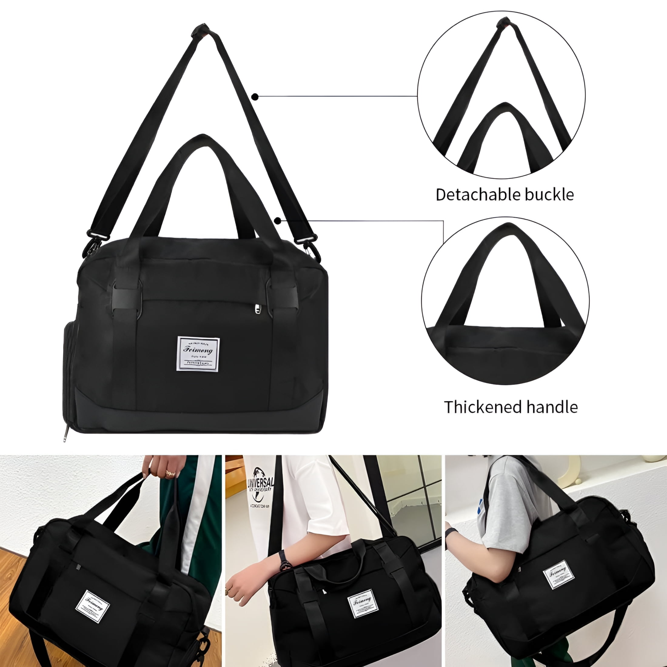 GASTROPOD Travel Duffel Bag, Large Folding Sports Gym Bag with Wet Pocket & Shoes Compartment - Black