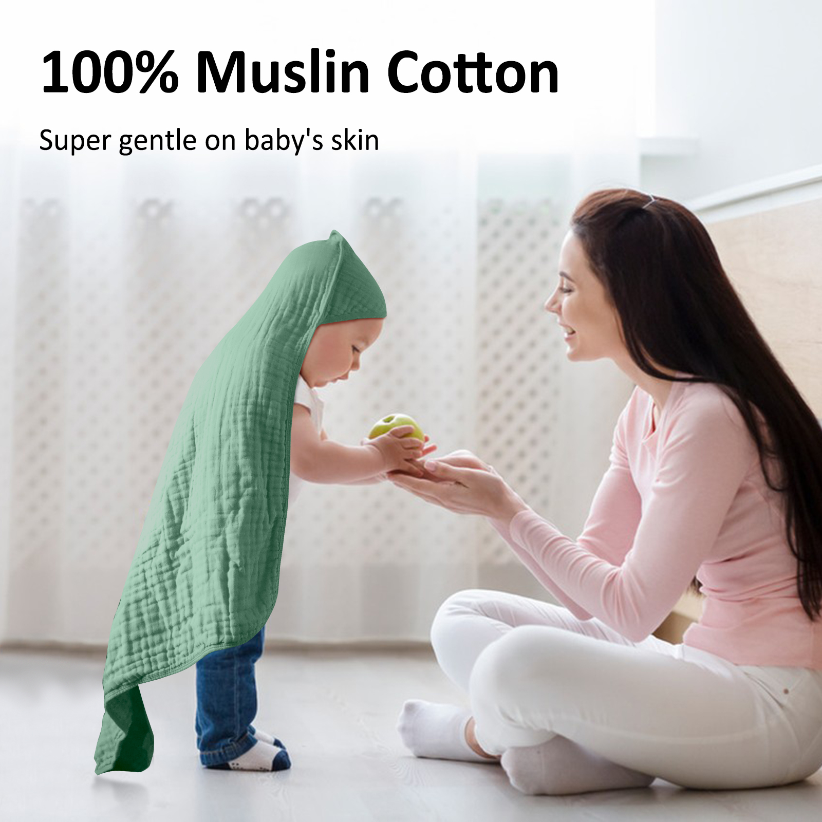 Baby 100% Cotton Bath Towel & Burping Towel Set - 12 Pieces (Including 2 Hooded Bath Towels & 10 Burping Towels), Highly Absorbent, Skin-Friendly & Gentle, Multi-Use as Wrap, Swaddle & Spit-Up Towel