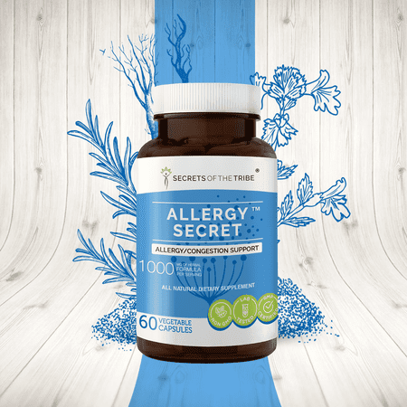 Secrets of the Tribe Allergy Secret Capsules Dietary Supplement, Natural Herb Blend, Made from Rosemary, Mullein leaf, Marshmallow, Stinging Nettle, Eyebright 60 Count
