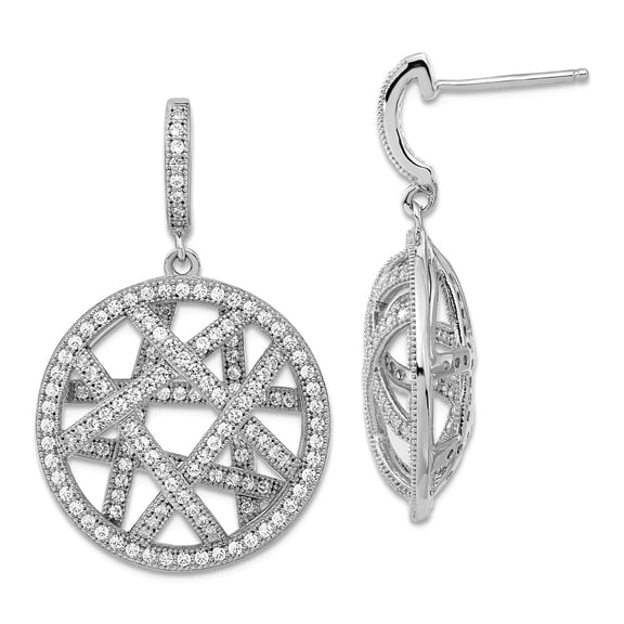 925 Sterling Silver and Cubic Zirconia Fancy Polished Dangle Post Earrings 26x19mm Wide Dangle Earring for Women
