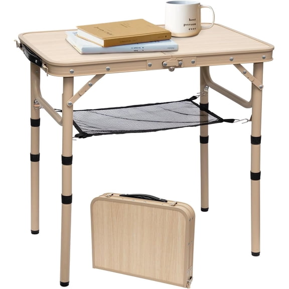 Small folding table, lightweight and portable aluminum camping table for picnics and camping, mini foldable, adjustable extension height