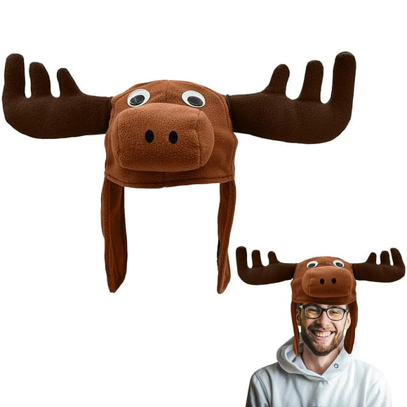 Divertido sombrero de Nicky Bigs Novelties Moose con animal de peluche para adultos