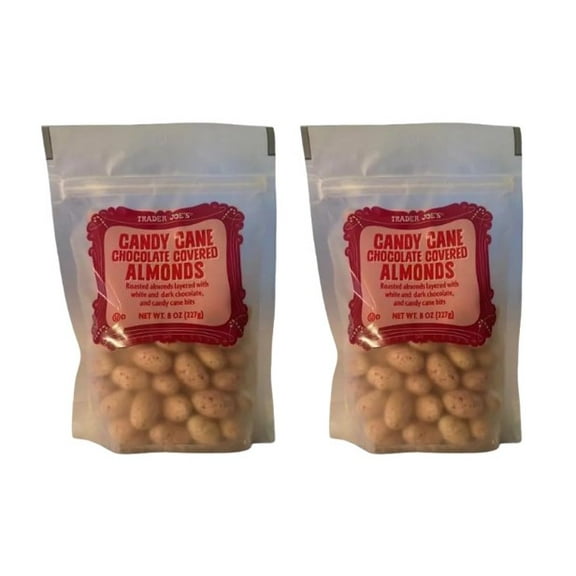 Trader Joe's Candy Cane Chocolate Covered Almonds 8 oz, 2 counts
