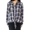 Bobeau Women's Blouse Medium Knit Button-Up Flannel Black M