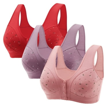 Itsame 3PC Bras for Women's Full Support Everyday Sports Bra Set Printed Cotton Wireless Comfort Bralette Set Multicolor Size L