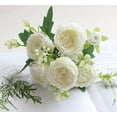 thumbnail image 3 of ZOELNIC 2 Bundle 5 Heads Artificial Flowers Roses Fake Silk Plastic Flowers Home Decorative Party Wedding Decor, White, 3 of 11