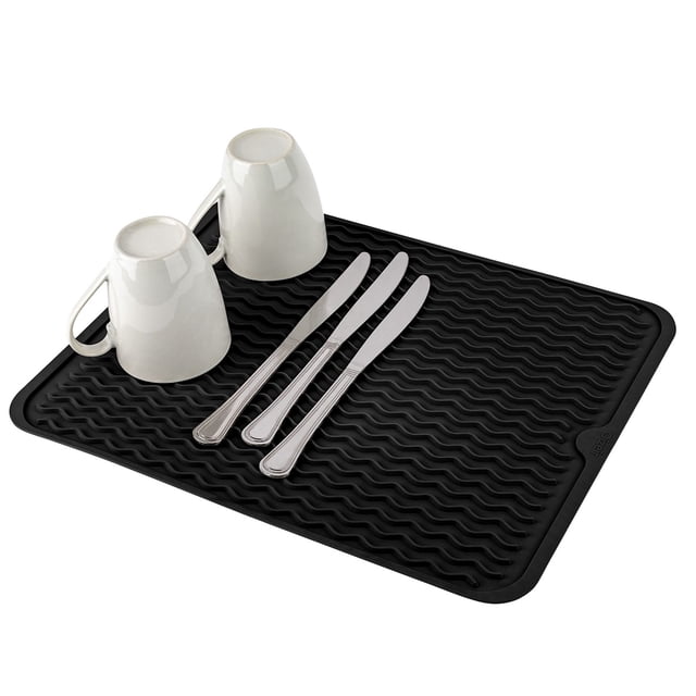Drain Rack Kitchen Drain Pad for Daily Tableware and Glassware - Large Thickened Non Insulation Silicone Pad for Gentle Drying and
