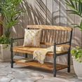 thumbnail image 2 of GDF Studio Kuhn Indoor/Outdoor Acacia Wood Bench with Shelf, Teak and Black, 2 of 6