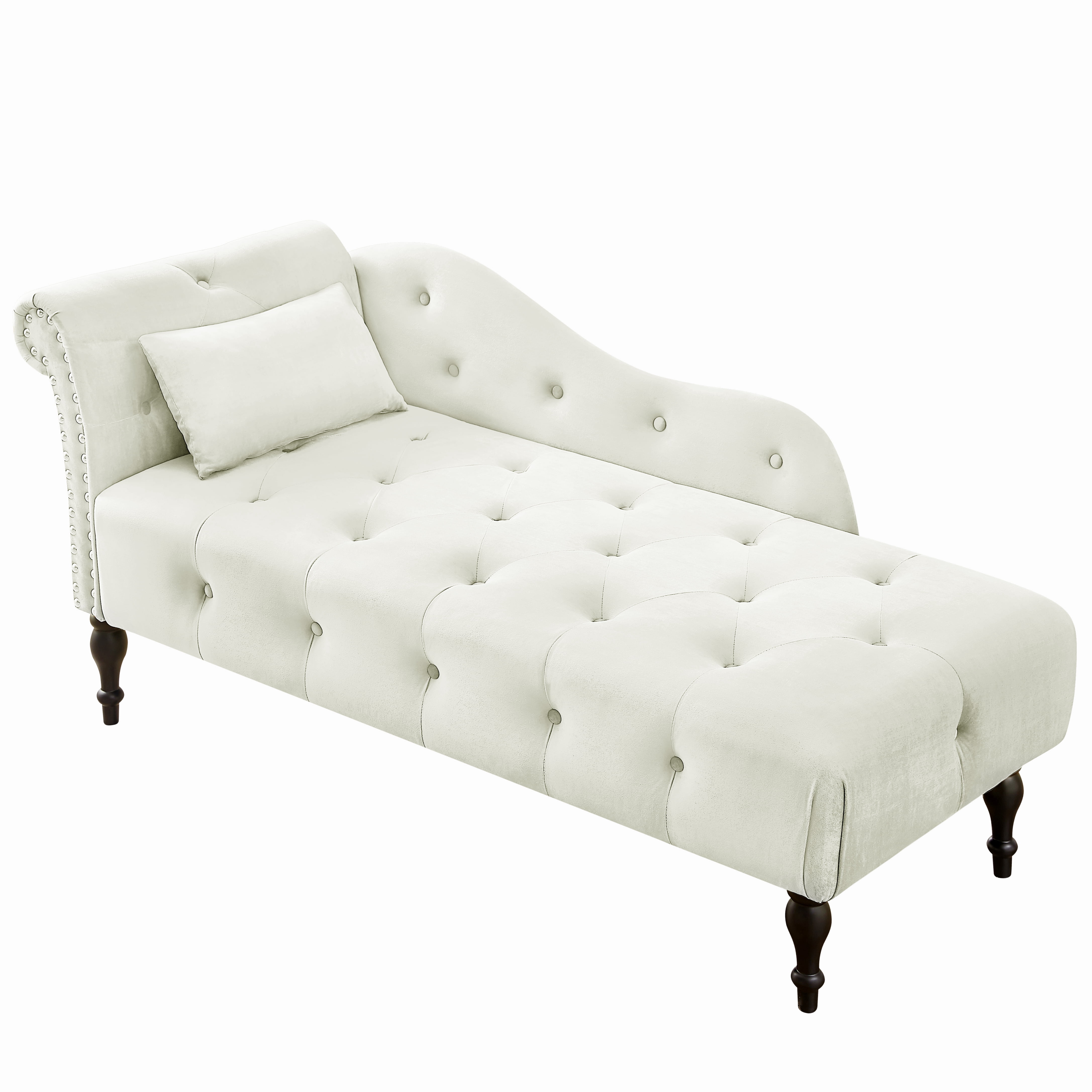 Miniyam Velvet Chaise Lounge, Tufted Accent Chaise Chair with Pillow for Living Room Bedroom, White