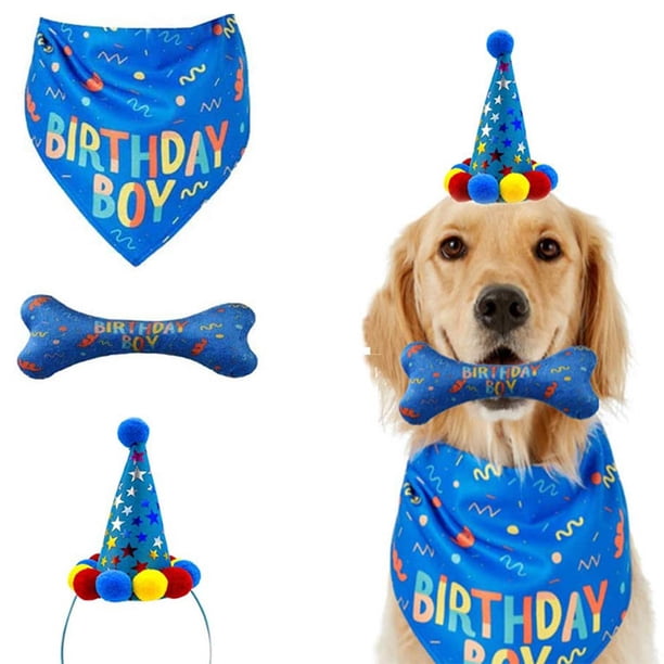 Mascota perro saliva toalla cumpleaños sombrero perro hueso juguete tirar bandera conjunto MFZFUKR CPB-US-FXT18-1