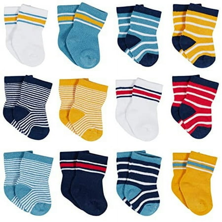Gerber Baby Boy Jersey Wiggle Proof Socks, 12 Pack, 0-6 Months - 5T