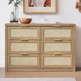 thumbnail image 1 of OAKHAM 6 Drawer Dresser, Rattan Wide Chest of Drawers for Bedroom Living Room, Weathered Oak, 1 of 10