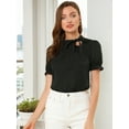 thumbnail image 2 of DARING DIVA Bow Tie Neck Office Elegant Short Sleeve Blouse Top 2XL Black, 2 of 6