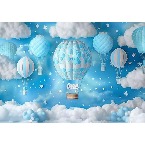Allenjoy Blue & White Hot Air Balloon Backdrop