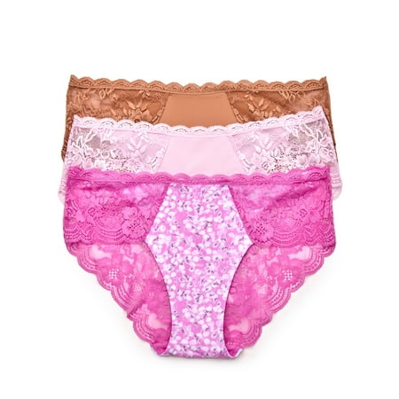 Joyspun Women s Microfiber and Lace Hipster Panties  3-Pack  Sizes XS-3XL