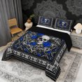 thumbnail image 2 of Erosebridal Sugar Skull Queen Comforter Set, Bohemian Aztec Mandala Bedding Comforter Set, Black Gray Blue, Black Reversible 3pcs, 1 Comforter and 2 Pillowcases, 2 of 6