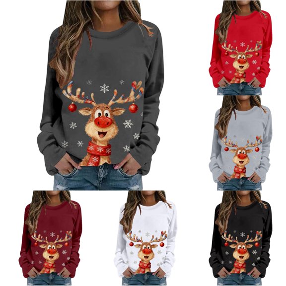 Tanghaowl Sweatshirts for Women Loose Fit Print Casual Crewneck Pullover Soft Winter Warm Sweatshirt Long Sleeve Cozy Loungewear Holiday Outfit Grey L