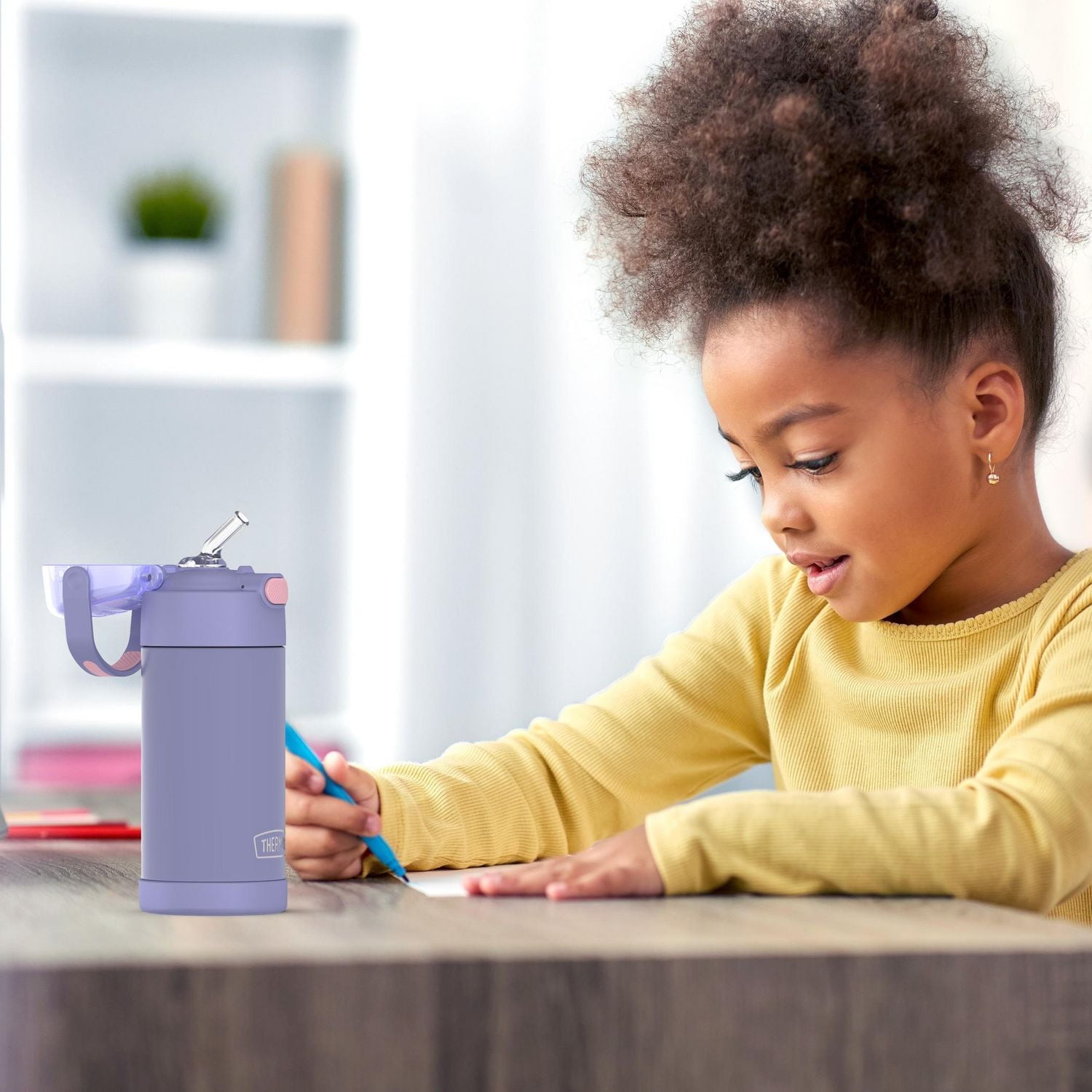 Thermos Kids Vacuum Insulated Funtainer Water Bottle with Flip Up Straw, 355ml, Lavender, ,12 OZ Bottle