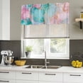 thumbnail image 4 of Teal Pink Curtain Valances for Windows, Kitchen Valance Window Treatments Panel 2 Pack, Modern Abstract Ink Painting Art Marble Rod Pocket Short Curtains for Bathroom Bedroom 42 x 18 Inch, 4 of 8