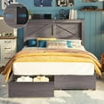 thumbnail image 3 of Papajet Queen Bed Frame with Bookcase Headboard & Charging Station, 2 Storage Drawers, Grey, 3 of 9