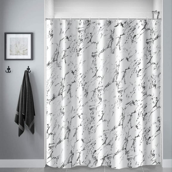 Marble Bathroom Shower Curtain,Grey and White Fabric Shower Curtain with Hooks,Unique 3D Printing,Decorative Bathroom Accessories,Water Proof,Reinforced Metal Grommets-72"W x 78"L (Pack of 1)