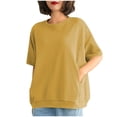 thumbnail image 2 of MORESEC Women Plus Size T-Shirt Short Sleeve Round Neck Casual Loose Top Solid Color Tee Vacation Travel Fashion Clothes, Yellow M, 2 of 5