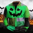 thumbnail image 2 of GrmtClth Mens Patchwork Spliced Halloween Long Sleeve Pullover Tops Textured Fabric Funny Horror Jack O Lantern Print Casual Daily Athletic Holiday Outfit Shirts Green 2XL, 2 of 6