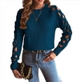thumbnail image 2 of Suéter de Cuello Redondo con Mangas Raglán Huecas de Color Liso para Mujer, Estilo Y2K Azul L, 2 of 9