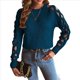 thumbnail image 2 of Suéter de Cuello Redondo con Mangas Raglán Huecas de Color Liso para Mujer, Estilo Y2K Azul M, 2 of 9