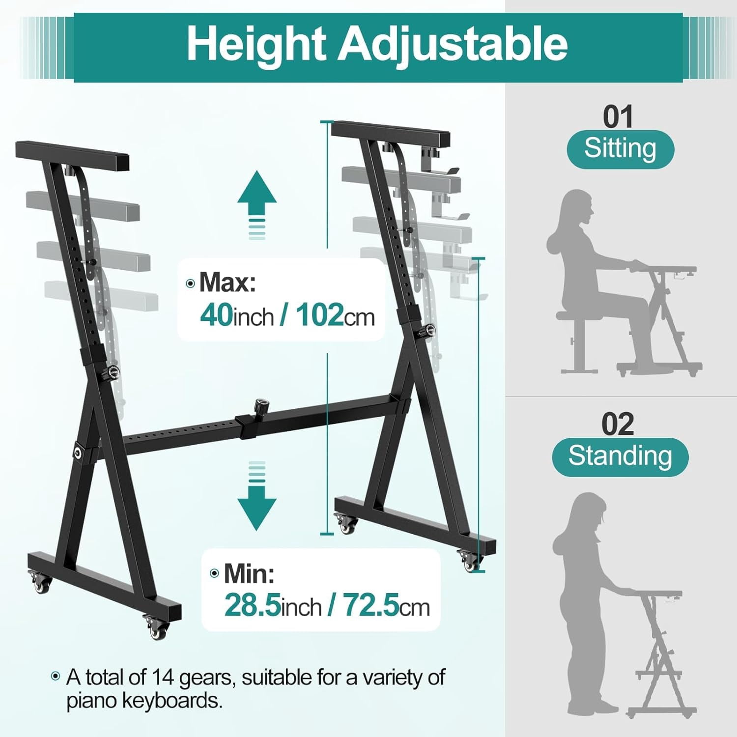 Stands Keyboard Stand, Black Z Style Adjustable Professional Heavy Duty Sturdy Digital Piano Stand Fits 49/61/76/88 Keys Musical Electric Pianos Folding for Travel & Storage
