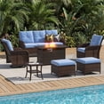 thumbnail image 7 of Sunmthink 7-Piece Patio Furniture Set, High Back Swivel Rocker Chairs with Thick Cushions, Wicker Rattan Outdoor Sectional Sofa with Fire Pit & Ottoman, Blue, 7 of 7