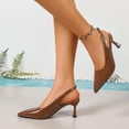 thumbnail image 6 of Hurxie Women's Slingback Kitten Heels Closed Pointed Toe Backless Wedding Party Dress Pumps Shoes Brown 7, 6 of 7