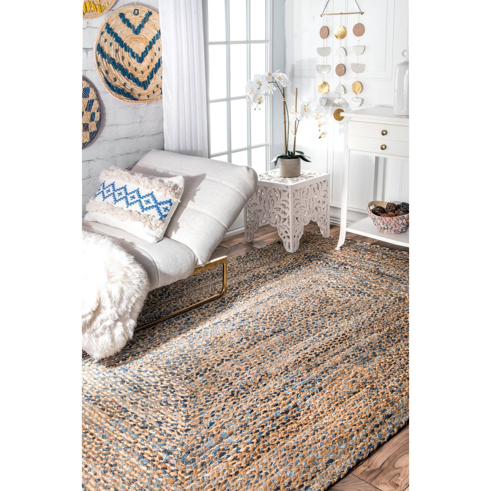 nuLOOM Eliz Hand Braided Jute Runner Rug, 2' 6" x 8', Blue