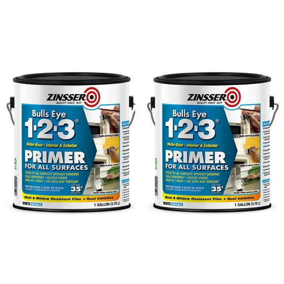 Zinsser 2001-2PK Bulls Eye 1-2-3 Water-Base Primer, Gallon, White, 2 Pack