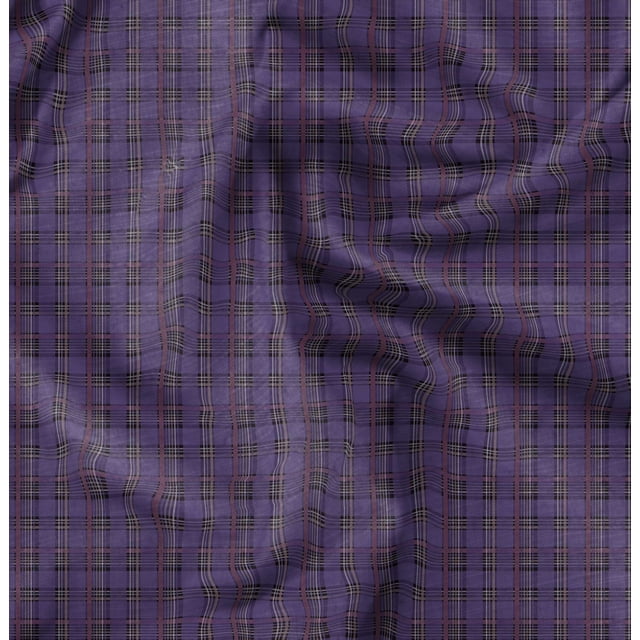 Soimoi Cotton Duck Fabric Plaid Check Printed Fabric 1 Yard 42 Inch Wide