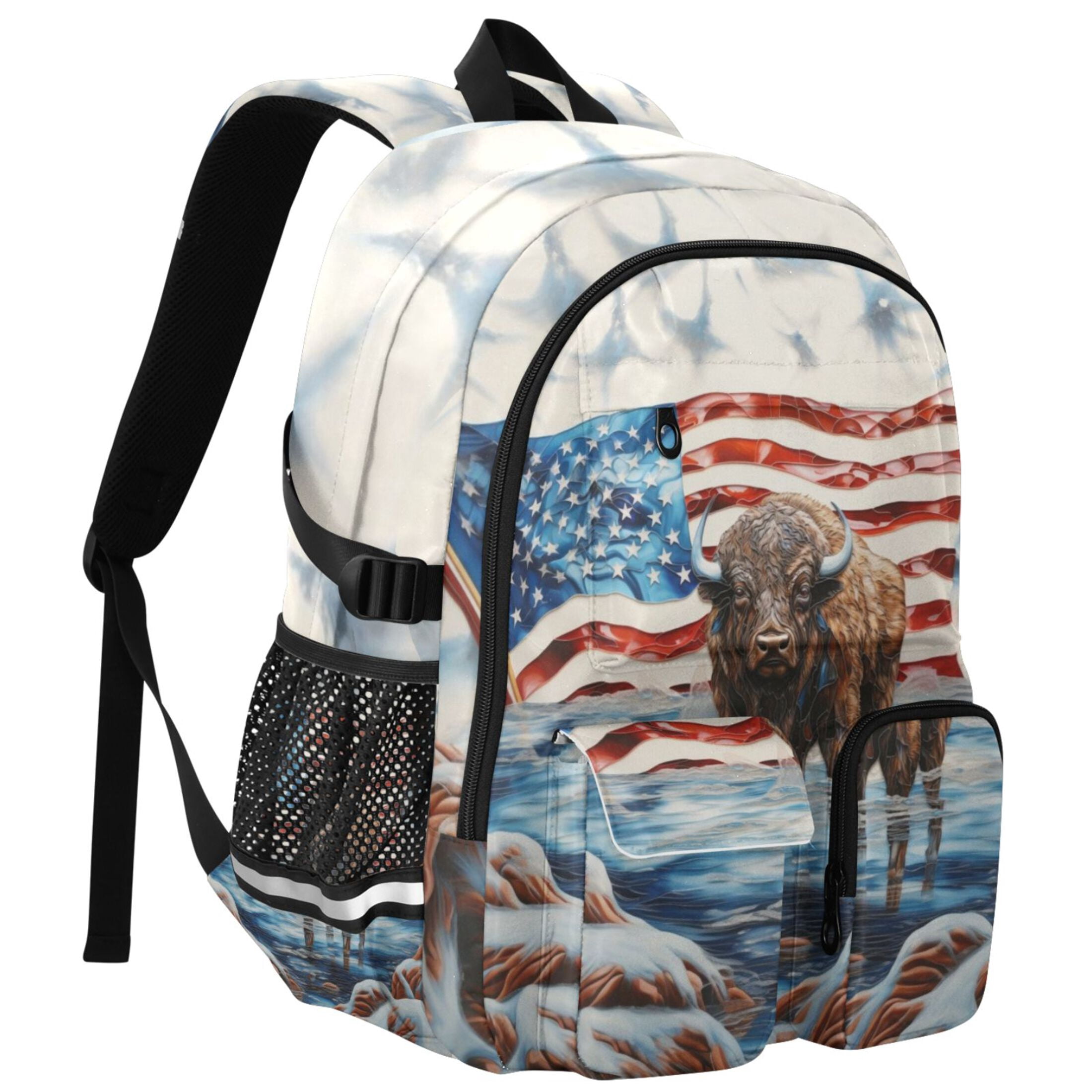 ALAZA Highland Cow America Flag Print Student Backpack School Bookbag Large Laptop Daypack Travel Bag