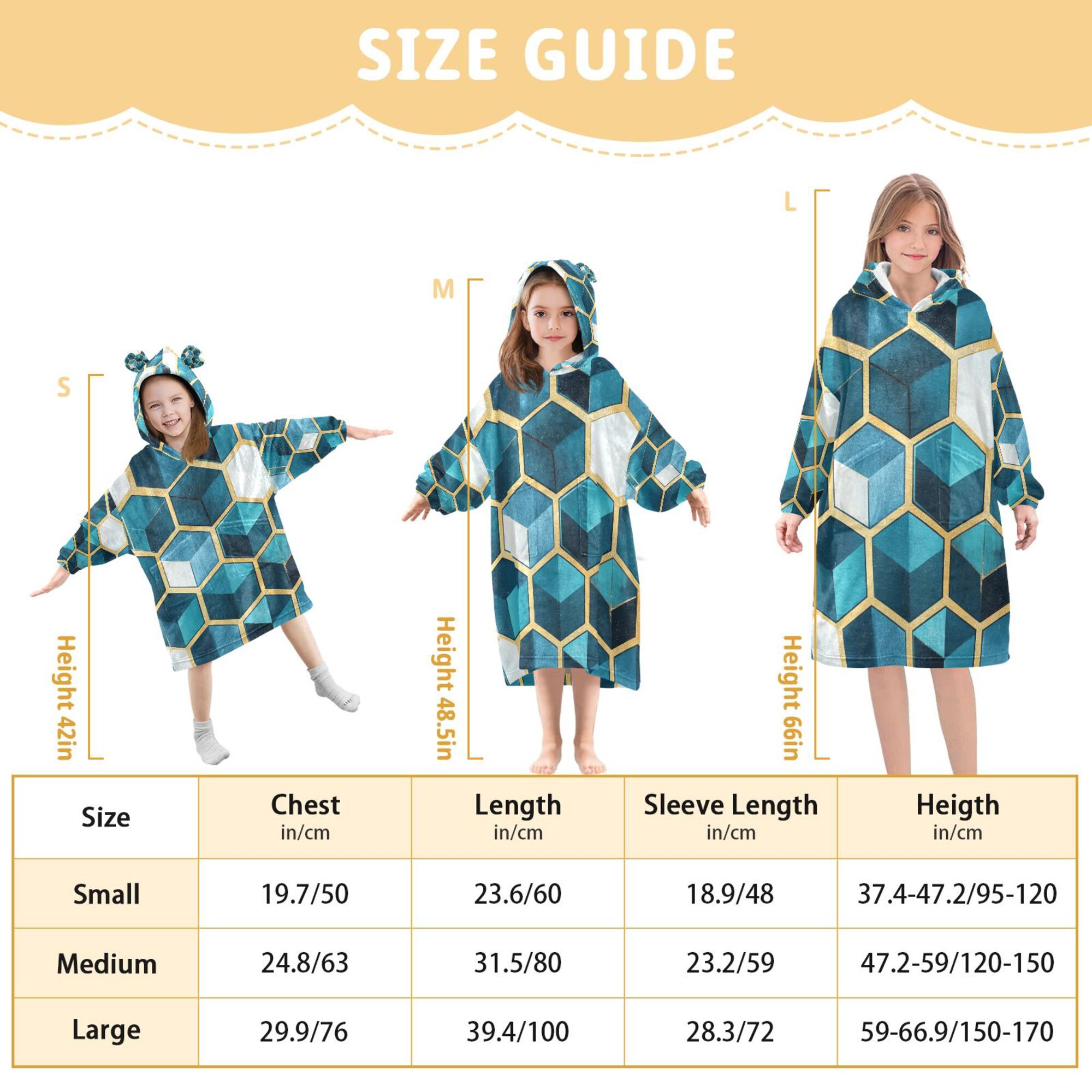 FORMRS Wearable Blanket Hoodie with Sleeves for Kids Cozy Flannel Sweatshirt, Light Blue Geometric Pattern