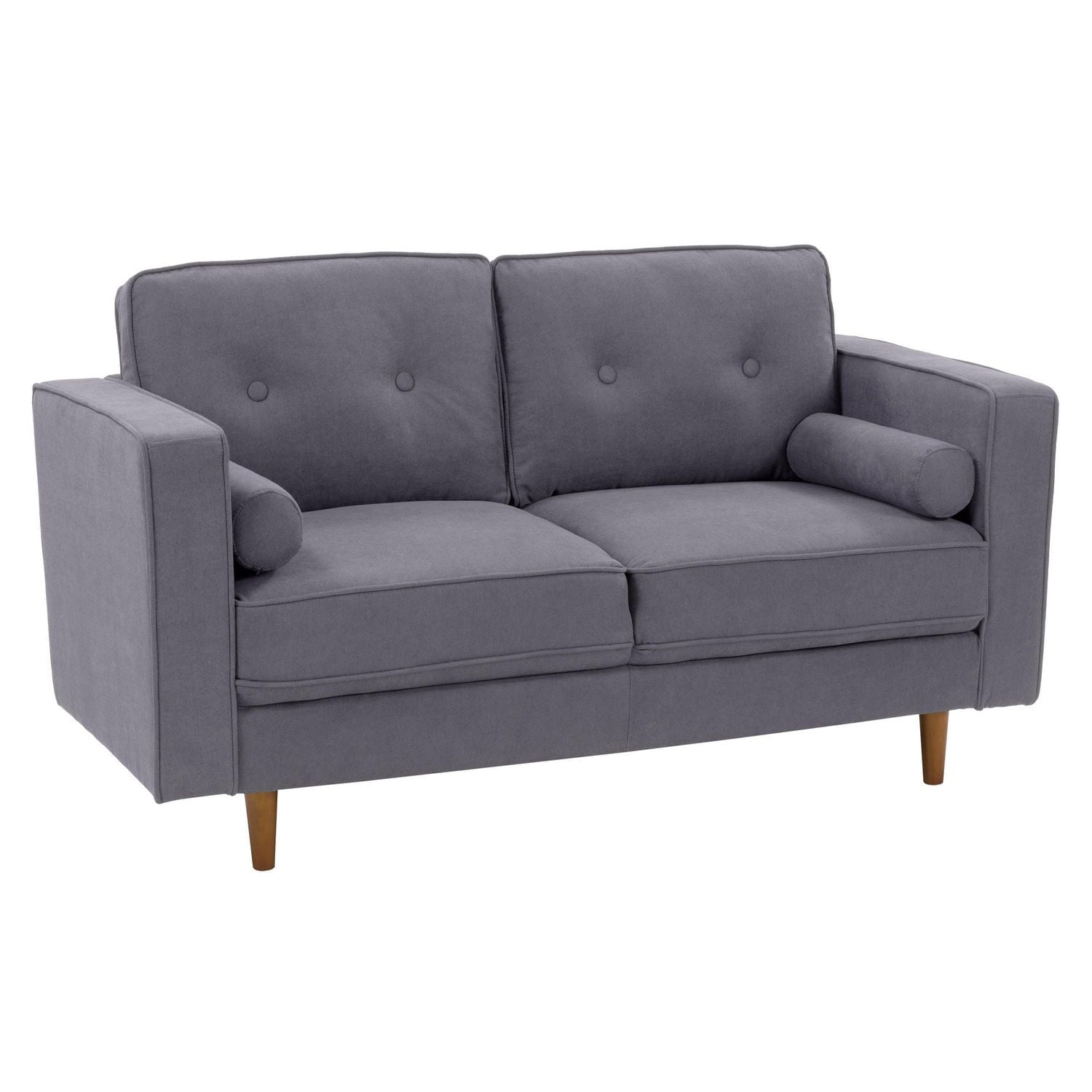 CorLiving Mulberry Fabric Upholstered Modern Indoor Loveseat with Tufted Back and Extra Bolster Cushions