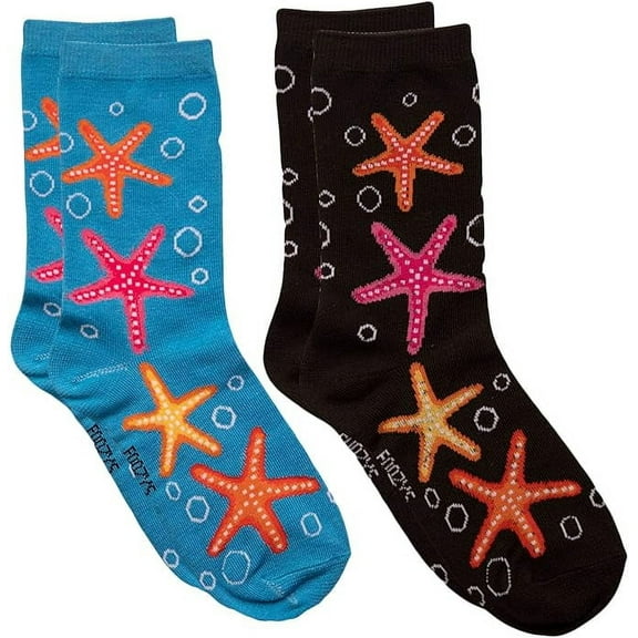 Foozys Women’s Crew Socks | Tropical Island Oasis Themed Novelty Socks | 2 Pair (Starfish)…