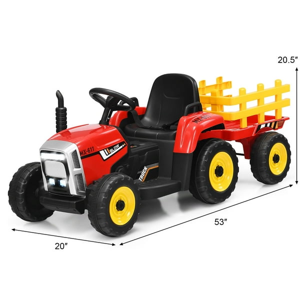 Costway 12V Kids Ride On Tractor with Trailer Ground Loader w/ RC