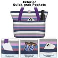 thumbnail image 2 of Women's Large Tote Bag with Zipper - 20L Purple Stripes Travel Beach Weekender Duffle Bag Foldable Teacher Nurse Handbag for Work, Gym Shoulder Bag - Fits 15.6" Laptop, Folds Into Pouch, 2 of 5