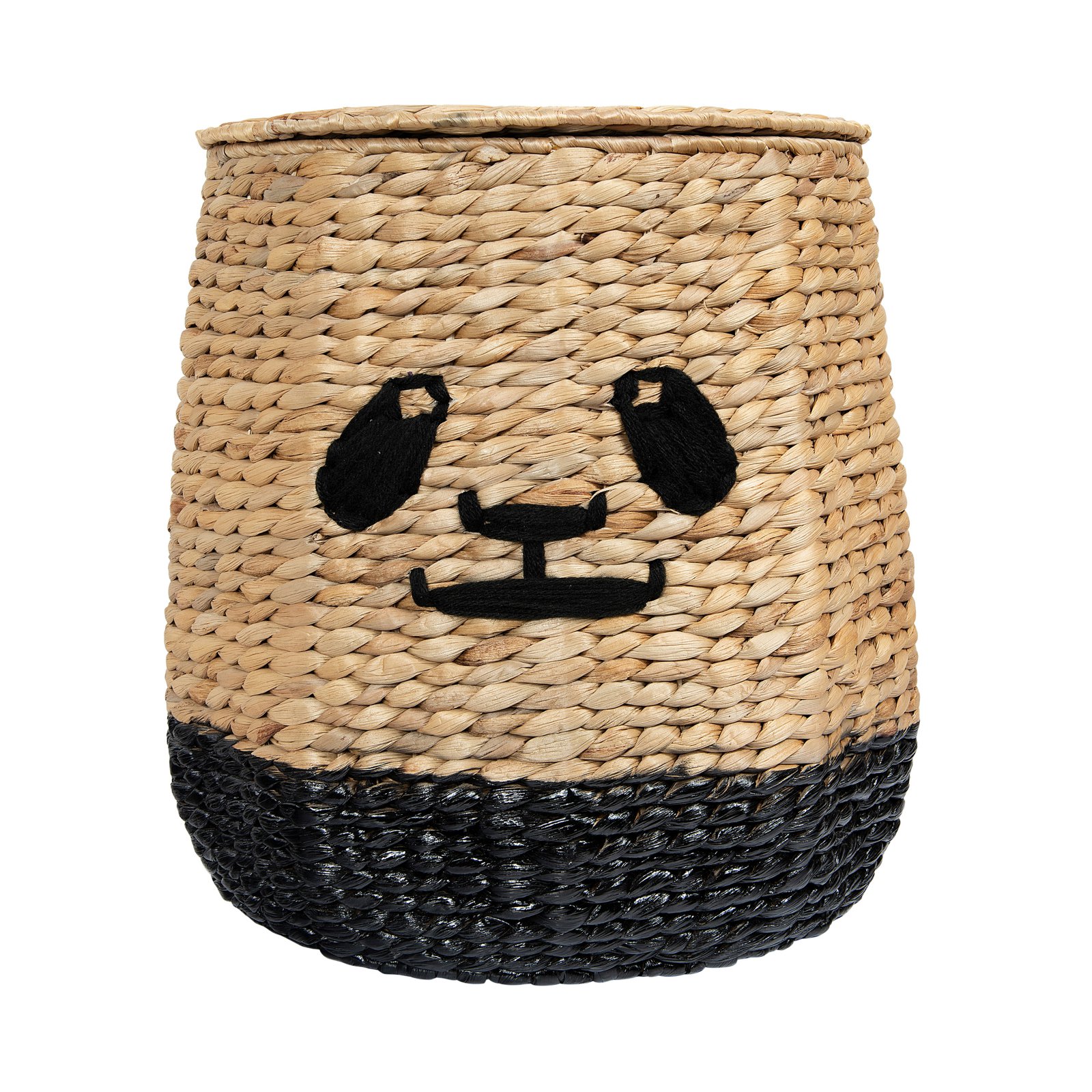 Bloomingville Handwoven Beige & Black Panda Face Rattan Basket with Lid