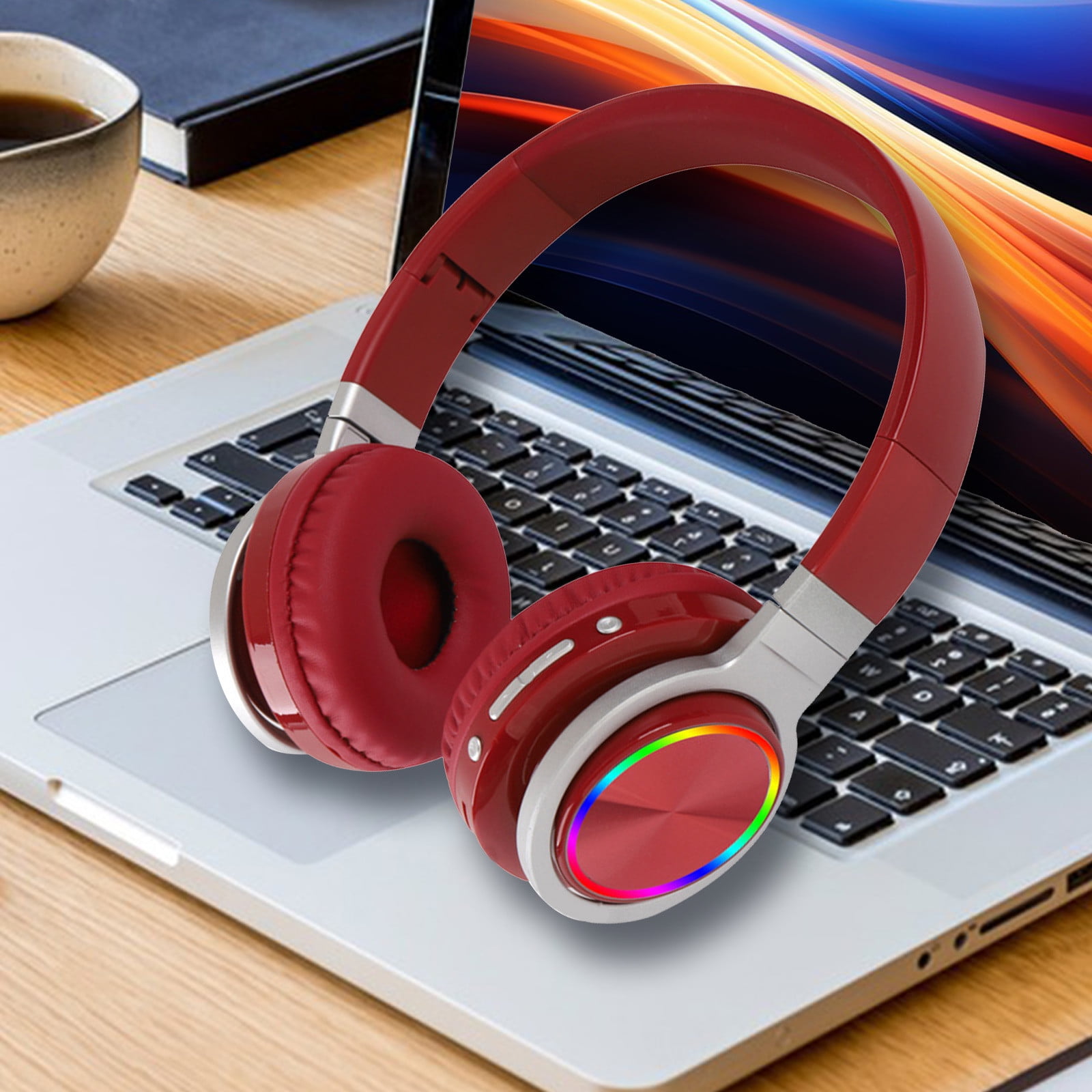 Bluetooth Headphones Over Ear, 65H Playtime and 6 EQ Music Modes Wireless Headphones with Microphone, HiFi Stereo Foldable Lightweight Headset, Deep Bass for Home Office Cellphone PC Ect.(Red)