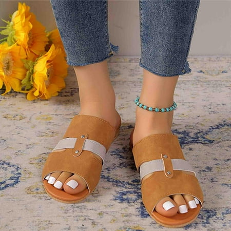 

Hvyesh Flat Sandals for Women Dressy Summer Fashionable Slippers Casual Flat Bottomed Shoes Comfortable Sandals Size 7.5