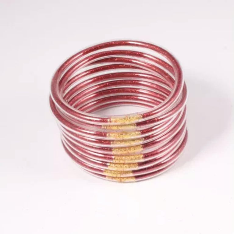 20 Pcs Glitter Jelly Buddha Bracelets - Gold Glitter Filled Bangles For Women, Parties, Weddings, Gifts